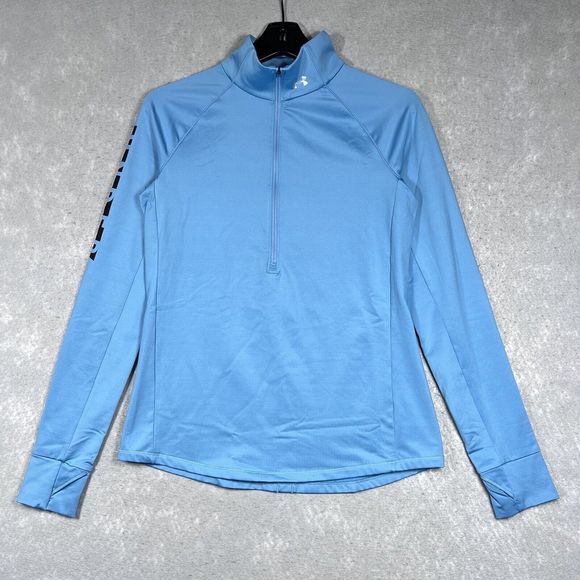 Under Armour Sweatshirt Womens Medium Blue Half Zip Pullover Top Coldgear Fitted - Picture 1 of 11